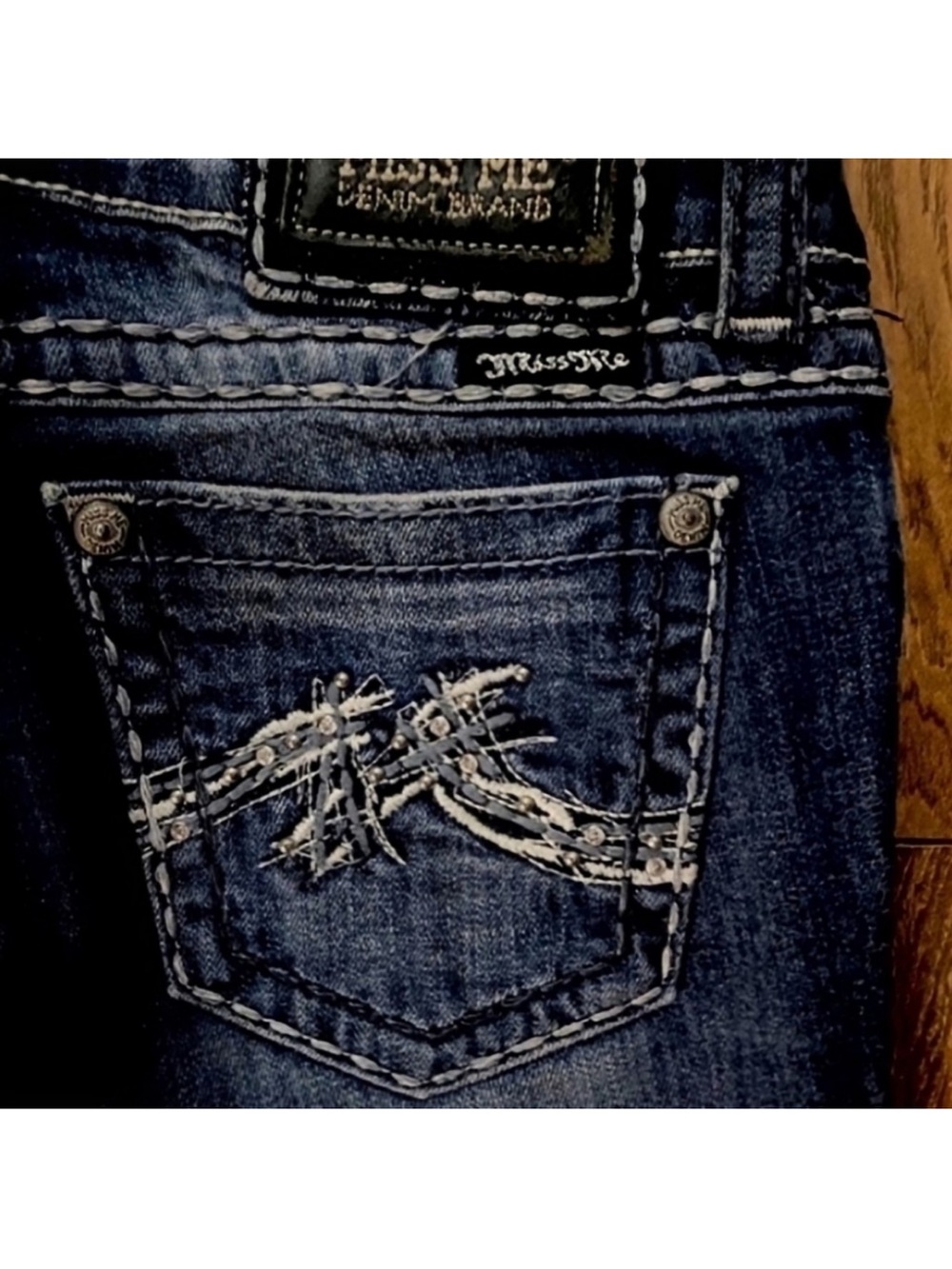 Gorgeous Miss Me Boot Jeans With Embellished Back Pockets 33” Inseam